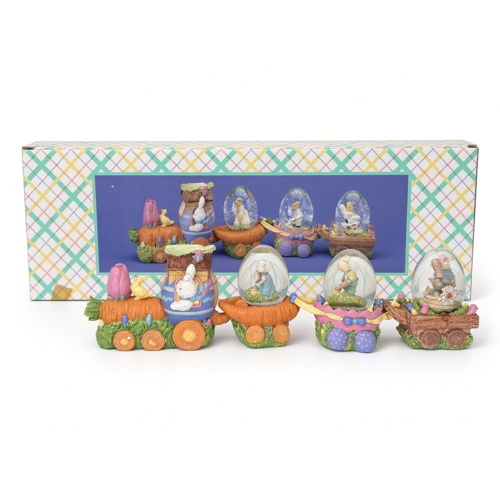 Easter Celebration 4 Piece Water Globe Train Set Bunny Egg Snow Globes Decor